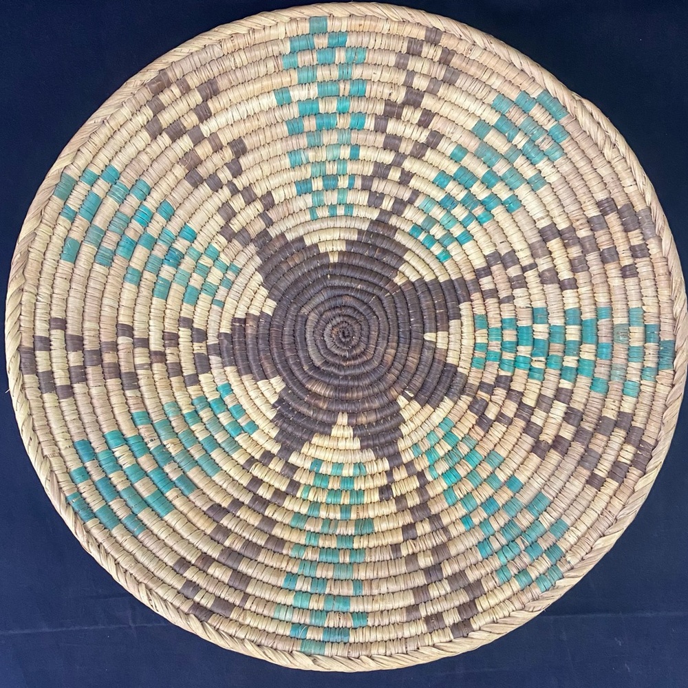 African Hand Woven Coiled Star Pattern Wall Basket 15” Diameter